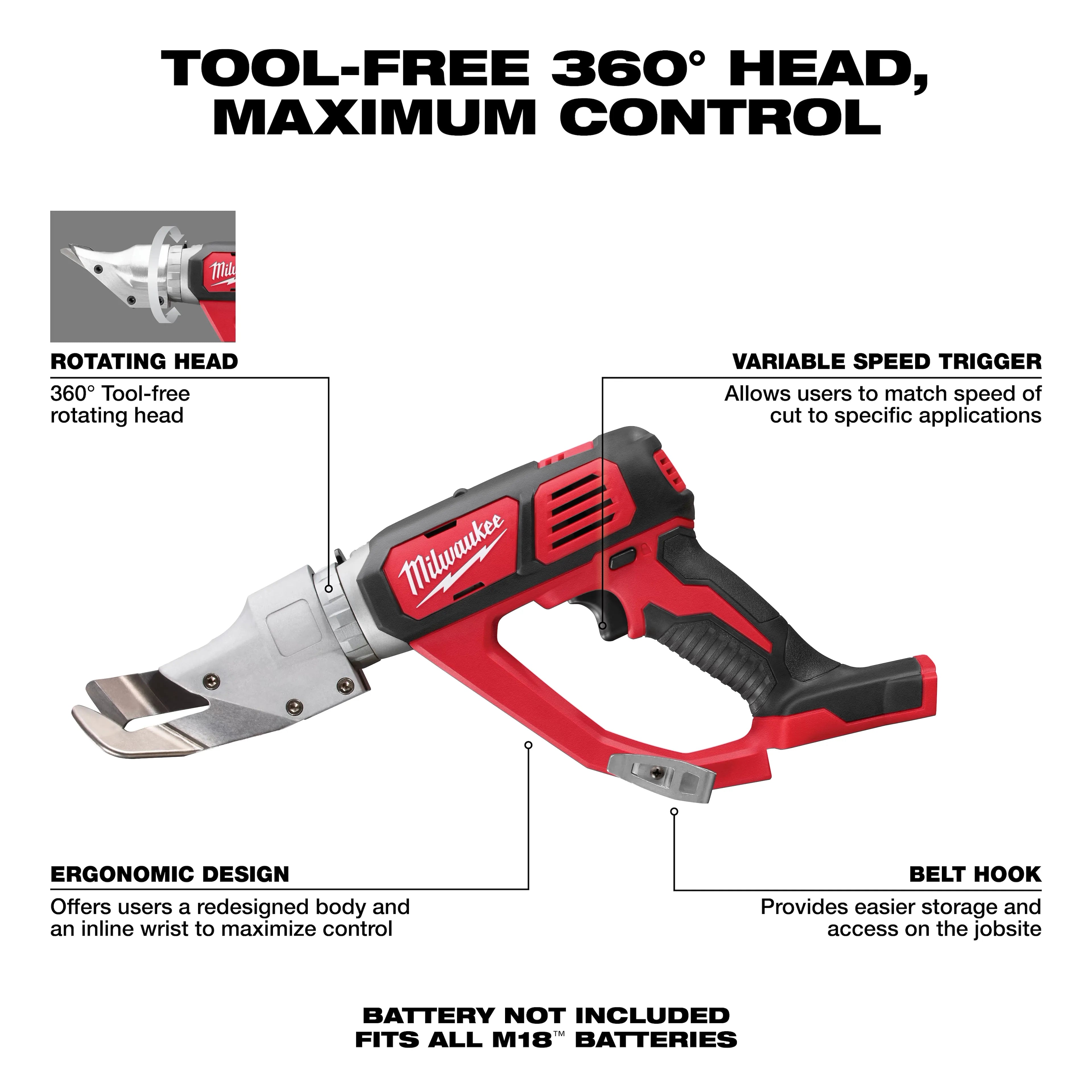 Milwaukee 2637-20 M18 18 Gauge Single Cut Shear (Tool Only) - Ace Tool Group - Milwaukee