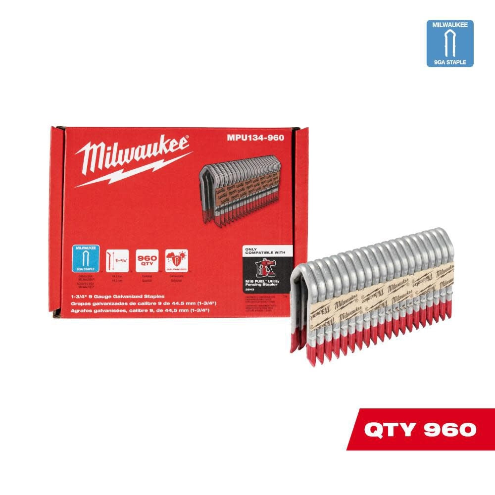 Milwaukee MPU134-960 1.75 Inch 9 Gauge Galvanized Staples - Ace Tool Group - Milwaukee