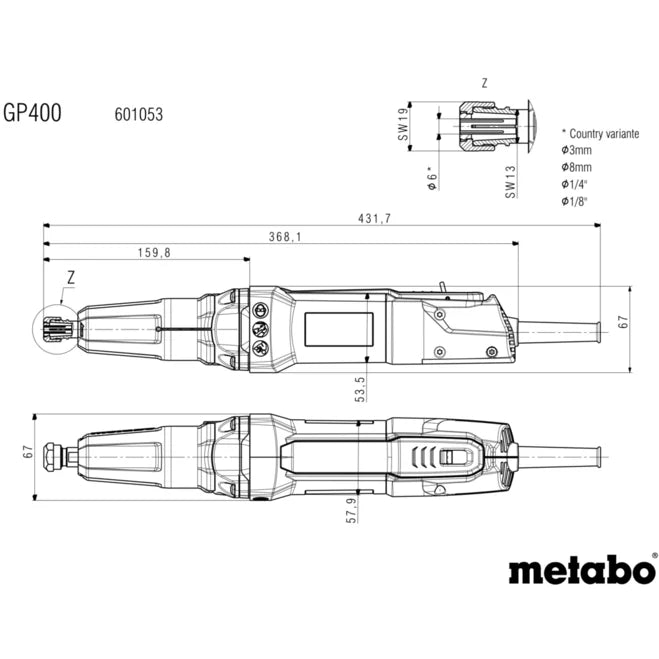 Metabo 601053420 GP 400 Die Grinder - 30,000 RPM - 3.5 AMP w/Non-locking Paddle, AC/DC - Ace Tool Group - Metabo