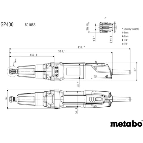 Metabo 601053420 GP 400 Die Grinder - 30,000 RPM - 3.5 AMP w/Non-locking Paddle, AC/DC - Ace Tool Group - Metabo