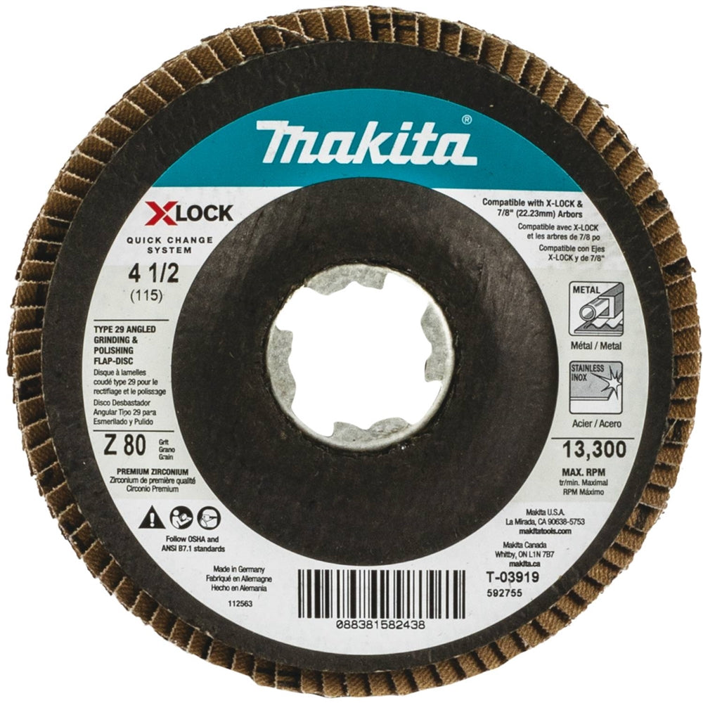 Makita T-03919 X-LOCK 4-1/2in. 80G Flap Disc - Ace Tool Group - Makita