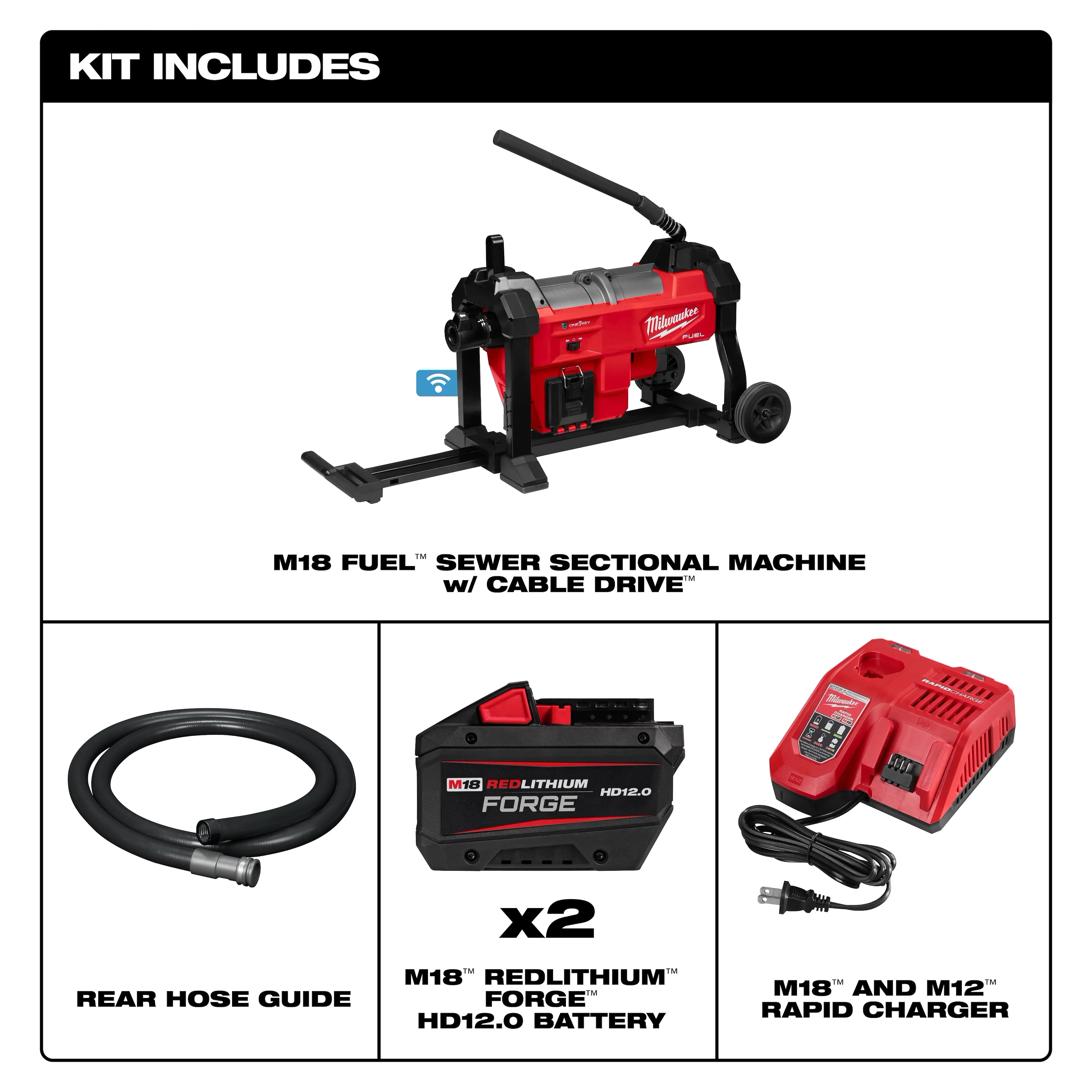 Milwaukee 2871-22 M18 FUEL Sewer Sectional Machine w/ CABLE-DRIVE Kit - Ace Tool Group - Milwaukee