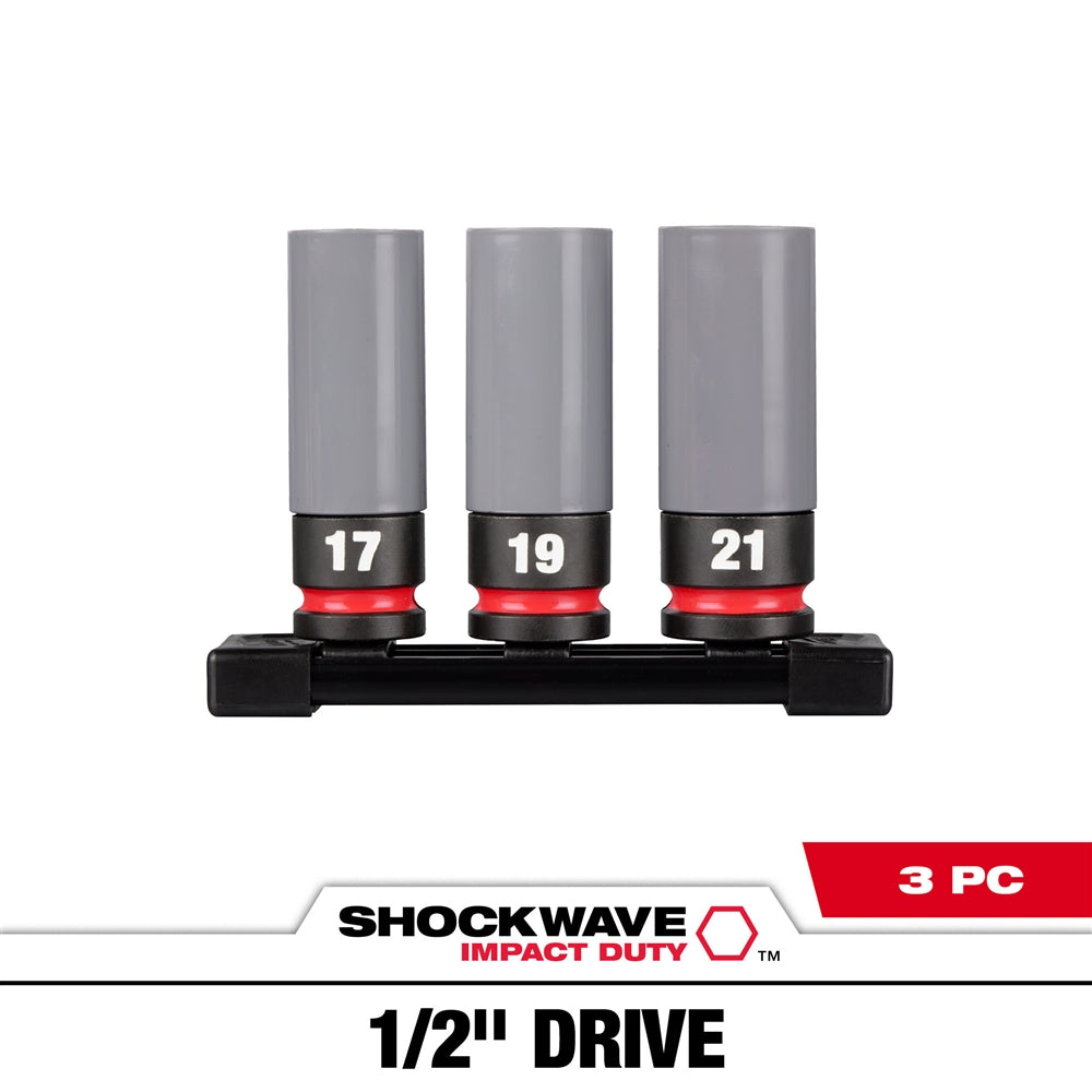 Milwaukee 49-66-7830 SHOCKWAVE Impact Duty 1/2 Drive Metric 3PC Lug Nut Wheel Socket Set - Ace Tool Group - Milwaukee