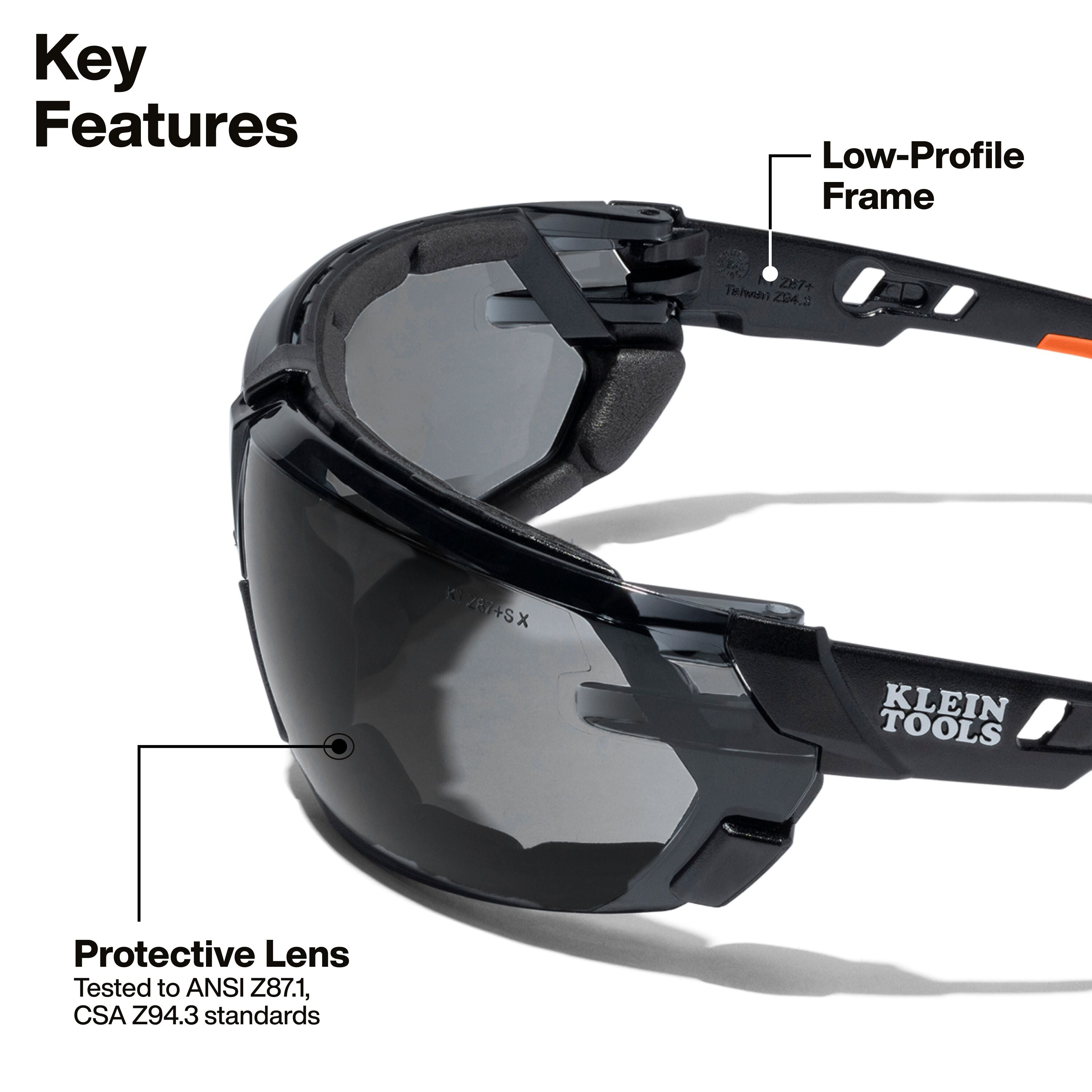 Klein 03609 Low-Profile Gasket Safety Glasses, Gray Lens - Ace Tool Group - Klein