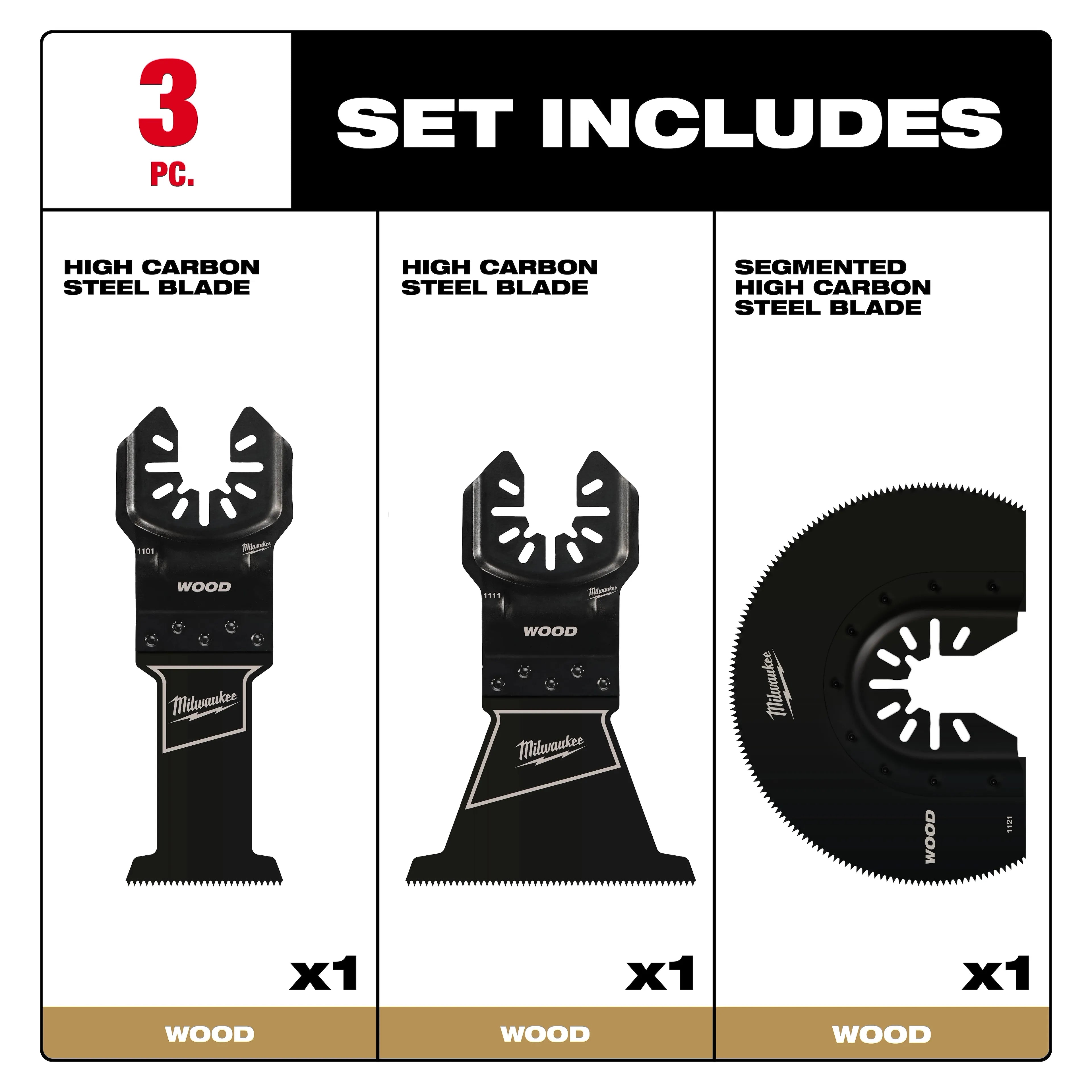 Milwaukee 49-10-9004 Milwaukee OPEN-LOK 3PC WOOD CUTTING MULTI-TOOL BLADE VARIETY PACK - Ace Tool Group - Milwaukee