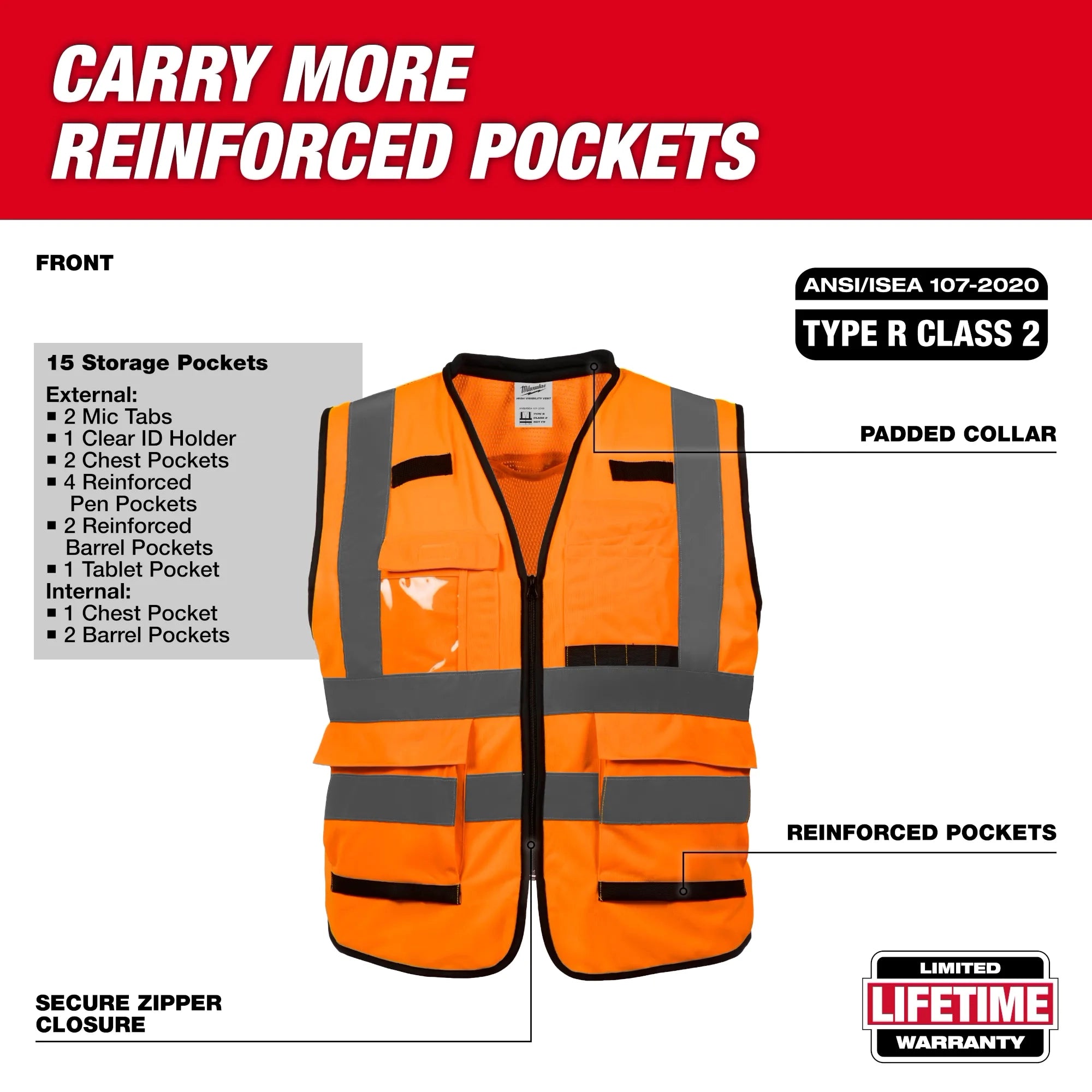 Milwaukee 48-73-5051 High Visibility Orange Performance Safety Vest - S/M 12 Pack - Ace Tool Group - Milwaukee
