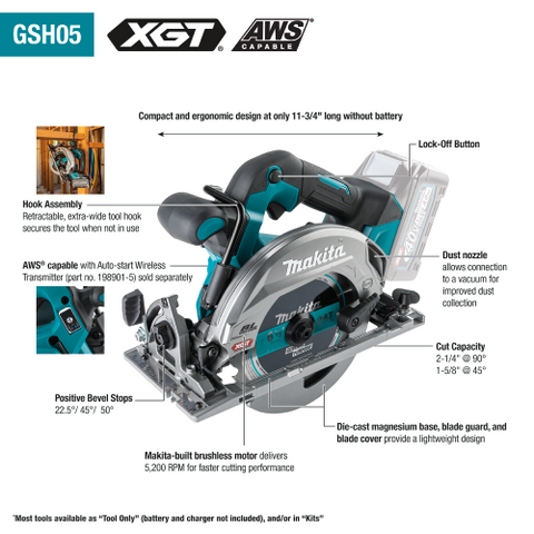 Makita GSH05M1 40V max XGT Brushless Cordless 6-1/2" Circular Saw Kit, AWS Capable (4.0Ah) - Ace Tool Group - Makita
