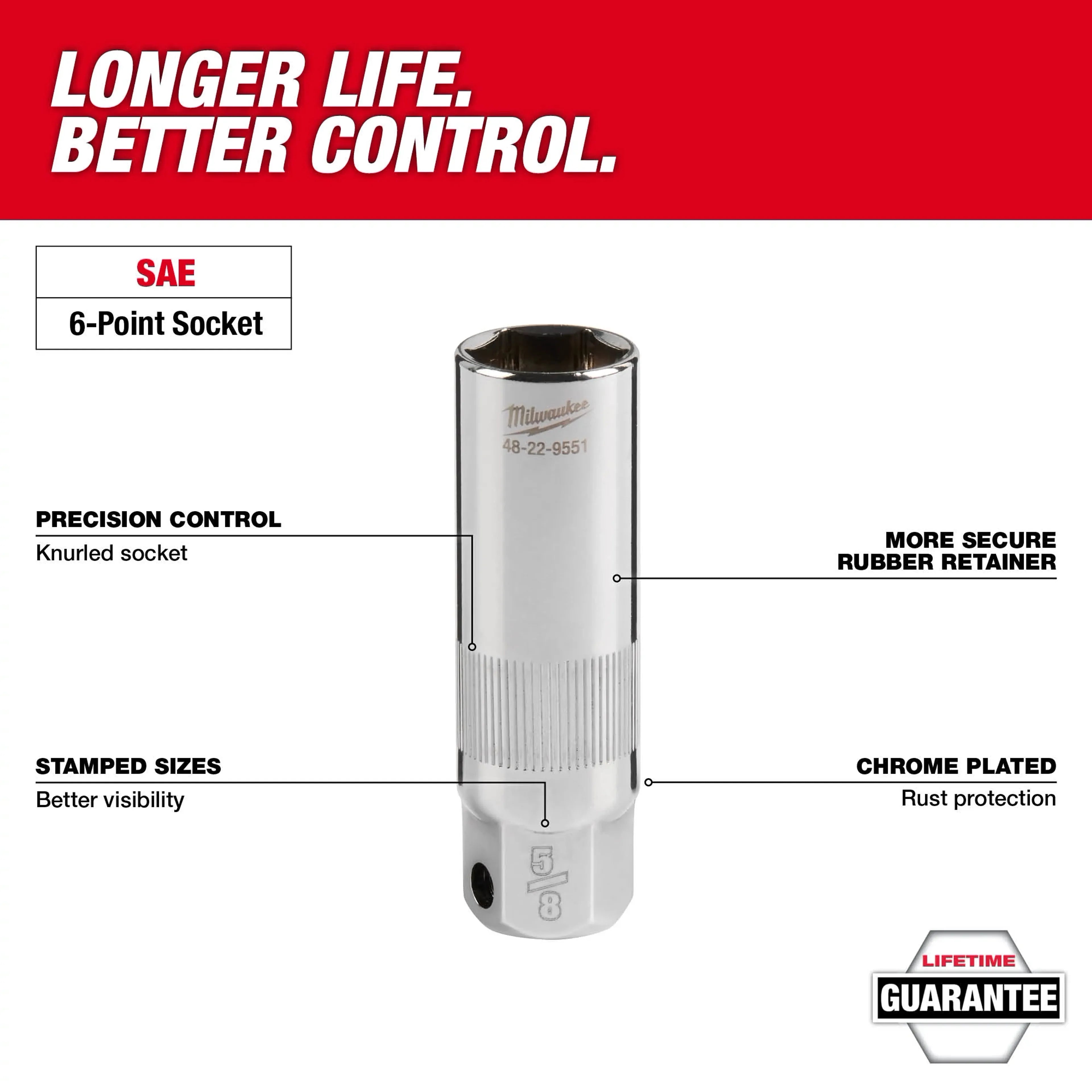 Milwaukee 48-22-9550 3/8" Drive 9/16" Spark Plug Socket - Ace Tool Group - Milwaukee