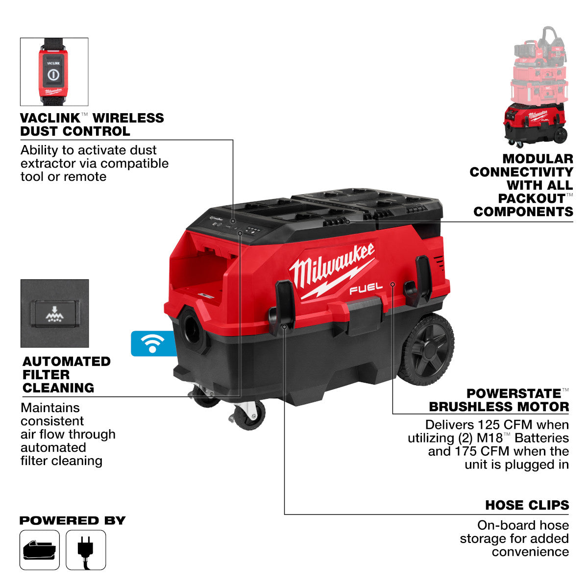M18 FUEL 9 Gallon Dual Battery Dust Extractor w/ PACKOUT Compatibility and VACLINK - Ace Tool Group - Milwaukee