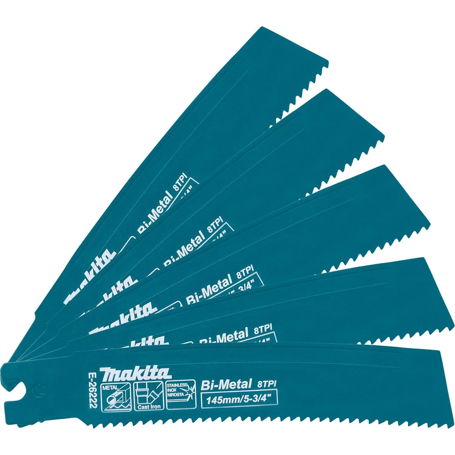 Makita E-26222 5-3/4" Curved Metal Pipe Cutting Recipro Saw Blade, 8TPI, 5/pk, GRJ03
