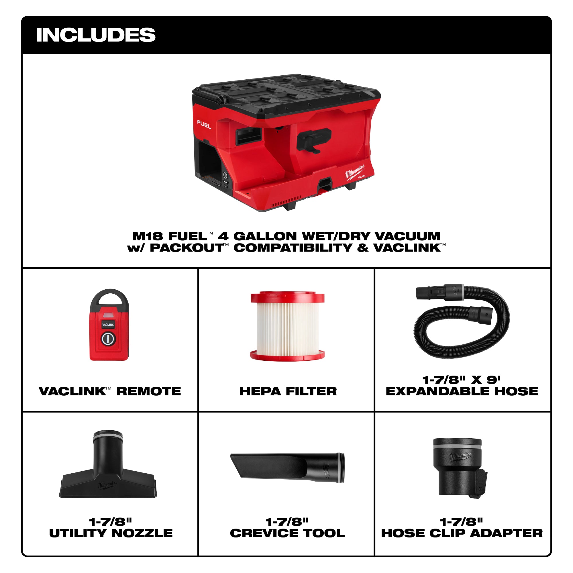 M18 FUEL™ 4 Gallon Wet/Dry Vacuum w/ PACKOUT™ Compatibility & VACLINK™