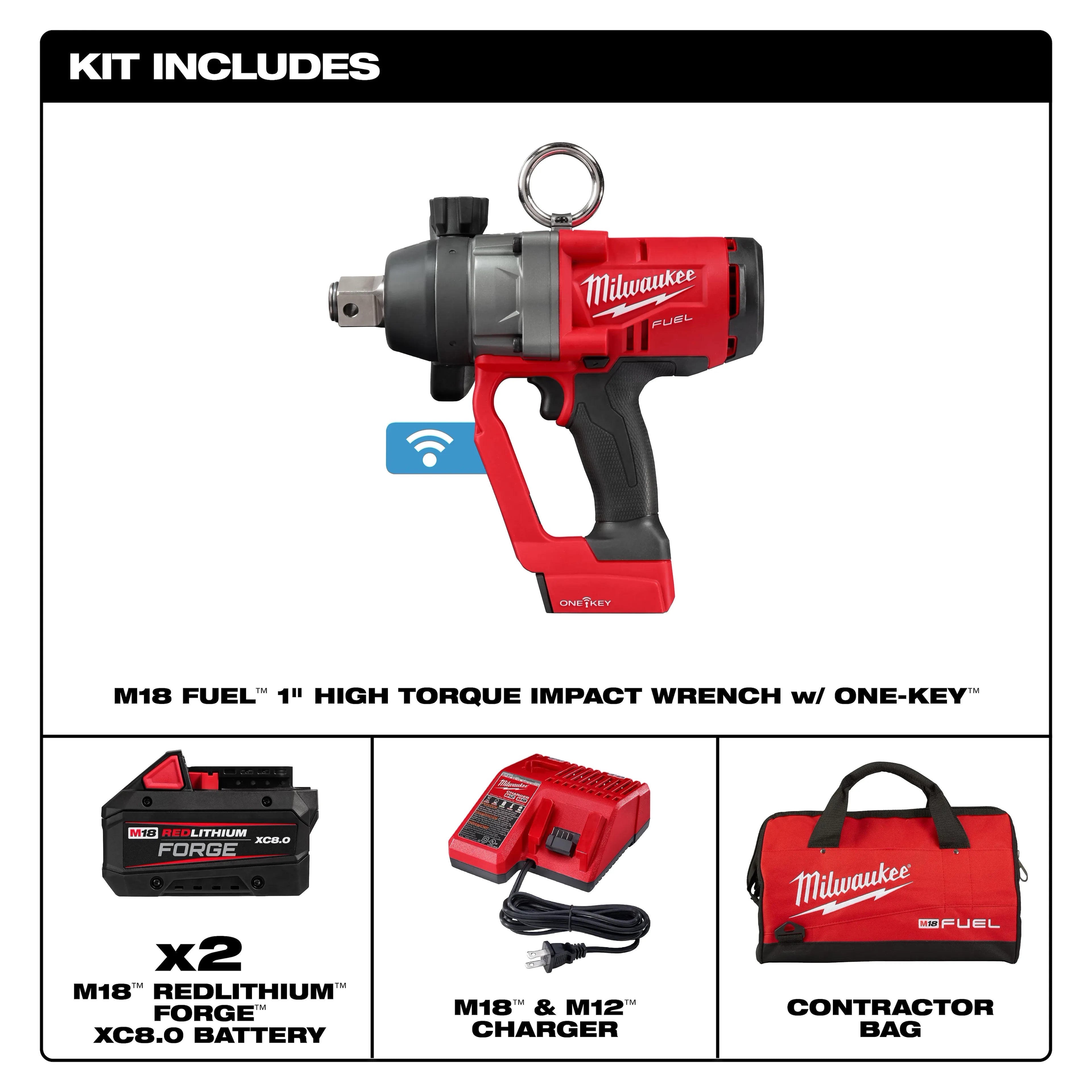 Milwaukee 2867-22 M18 FUEL 1" HTIW w/ ONE-KEY Kit w/ (2) 8.0Ah Batteries - Ace Tool Group - Milwaukee