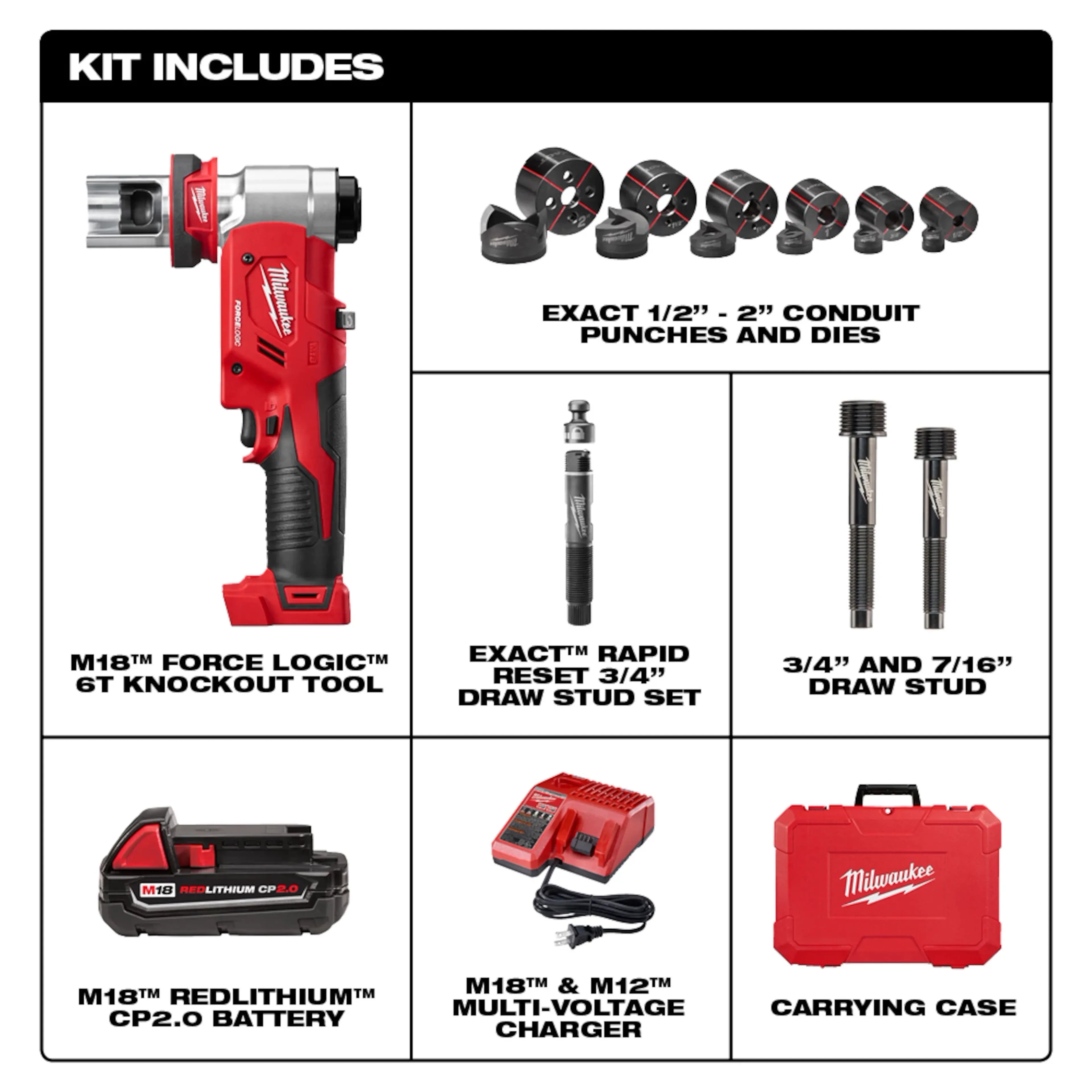 Milwaukee 2677-21 M18 FORCE LOGIC 6T KNOCKOUT TOOL 1/2" - 2" KIT - Ace Tool Group - Milwaukee