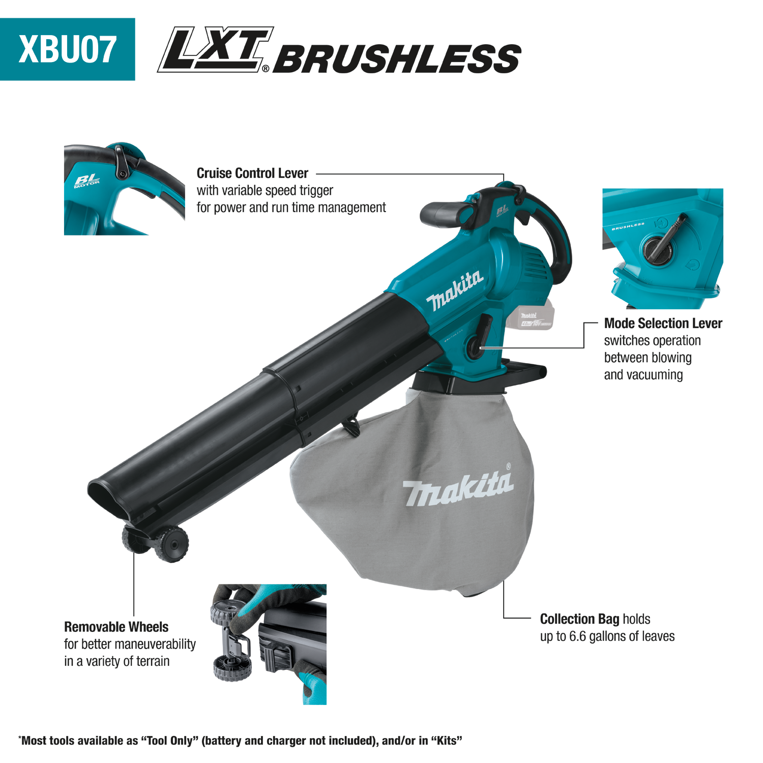 Makita XBU07Z 18V LXT® Brushless Blower / Vacuum Mulcher (Tool Only) - Ace Tool Group - Makita