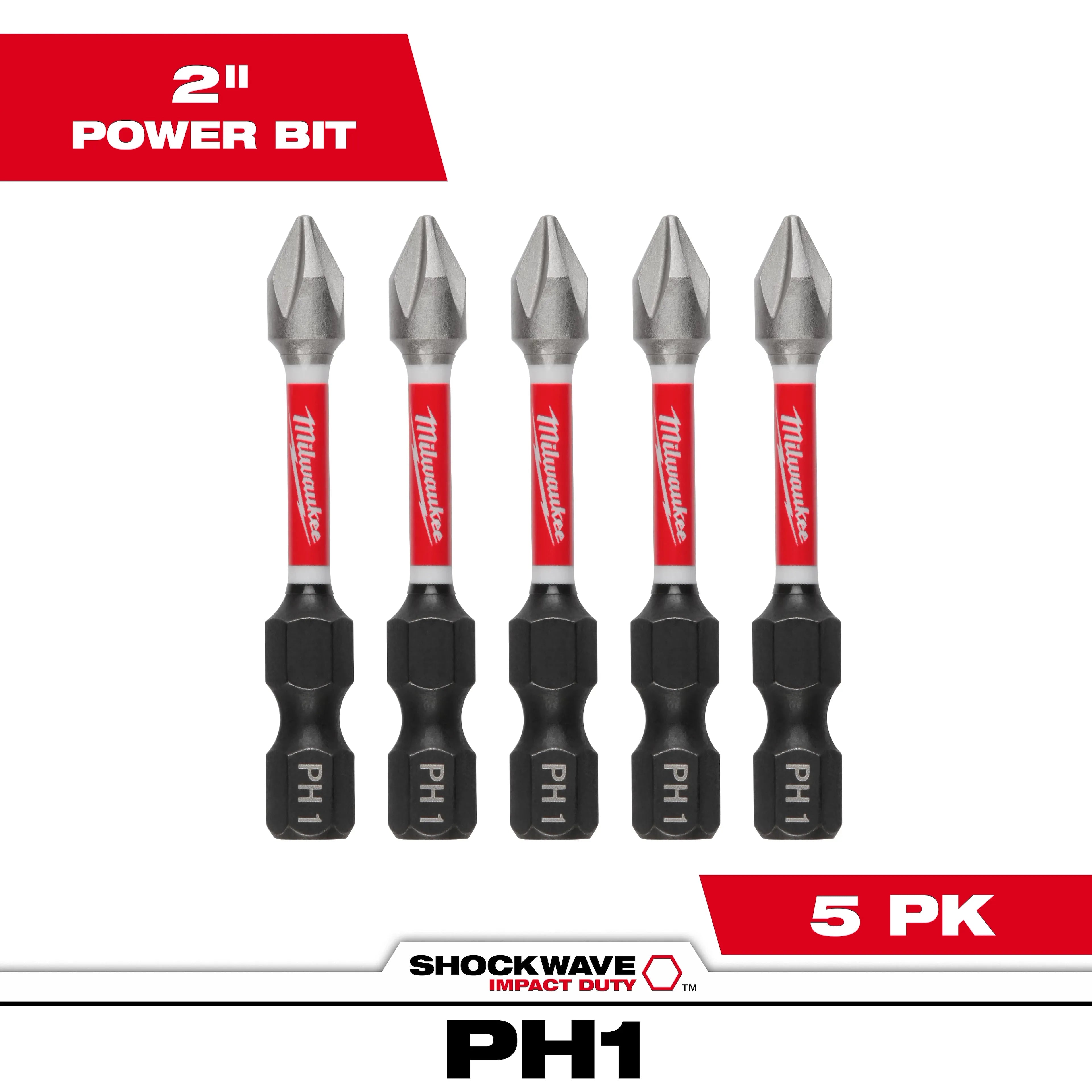 Milwaukee 48-32-4638 SHOCKWAVE 2 in. PH1 Impact Driver Bits 6PK - Ace Tool Group - Milwaukee