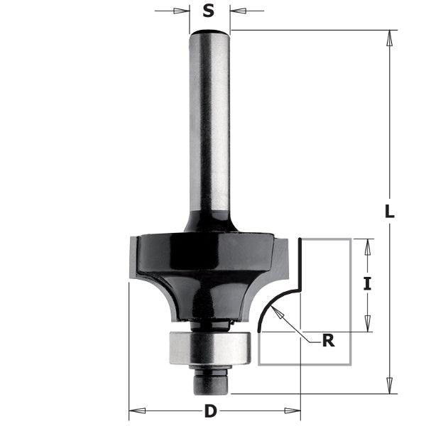 CMT 83807 Contractor Roundover & Beading Bit, 1-1/2-inch Diameter, 1/2-inch Radius, 1/4-inch Shank - Ace Tool Group - CMT