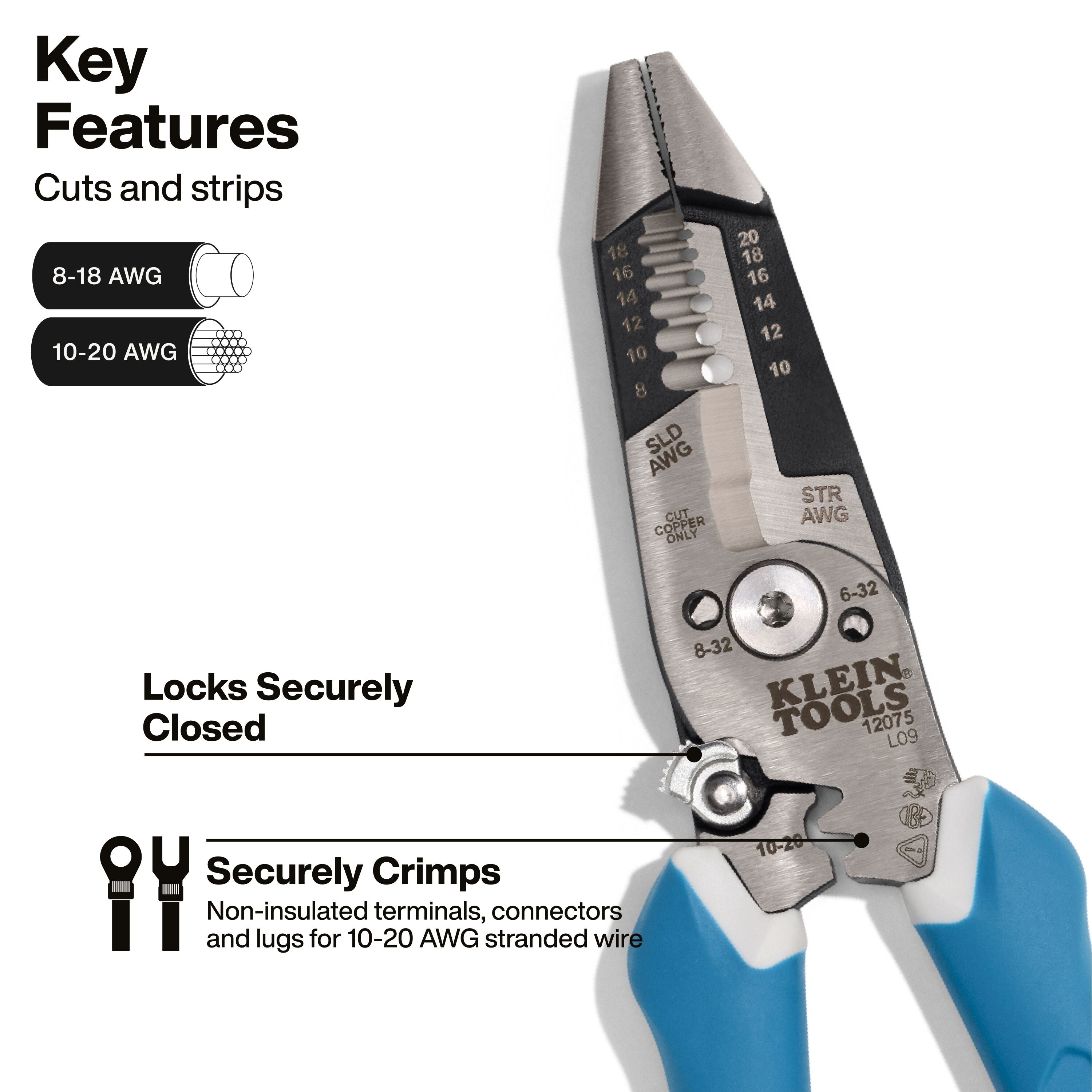 Klein 12075 Slim Forged Wire Stripper/Cutter, Straight Handle