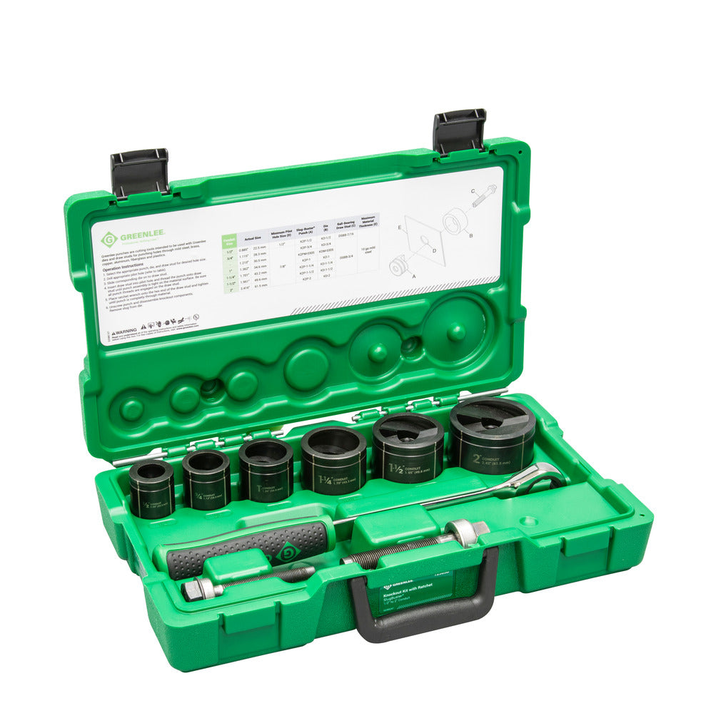 Greenlee 7238SB Knockout Kit with Ratchet and SlugBuster® 1/2" to 2" - Ace Tool Group - Greenlee
