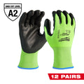 Milwaukee 12 Pack High-Visibility Cut Level 2 Polyurethane Dipped Gloves - Ace Tool Group - Milwaukee