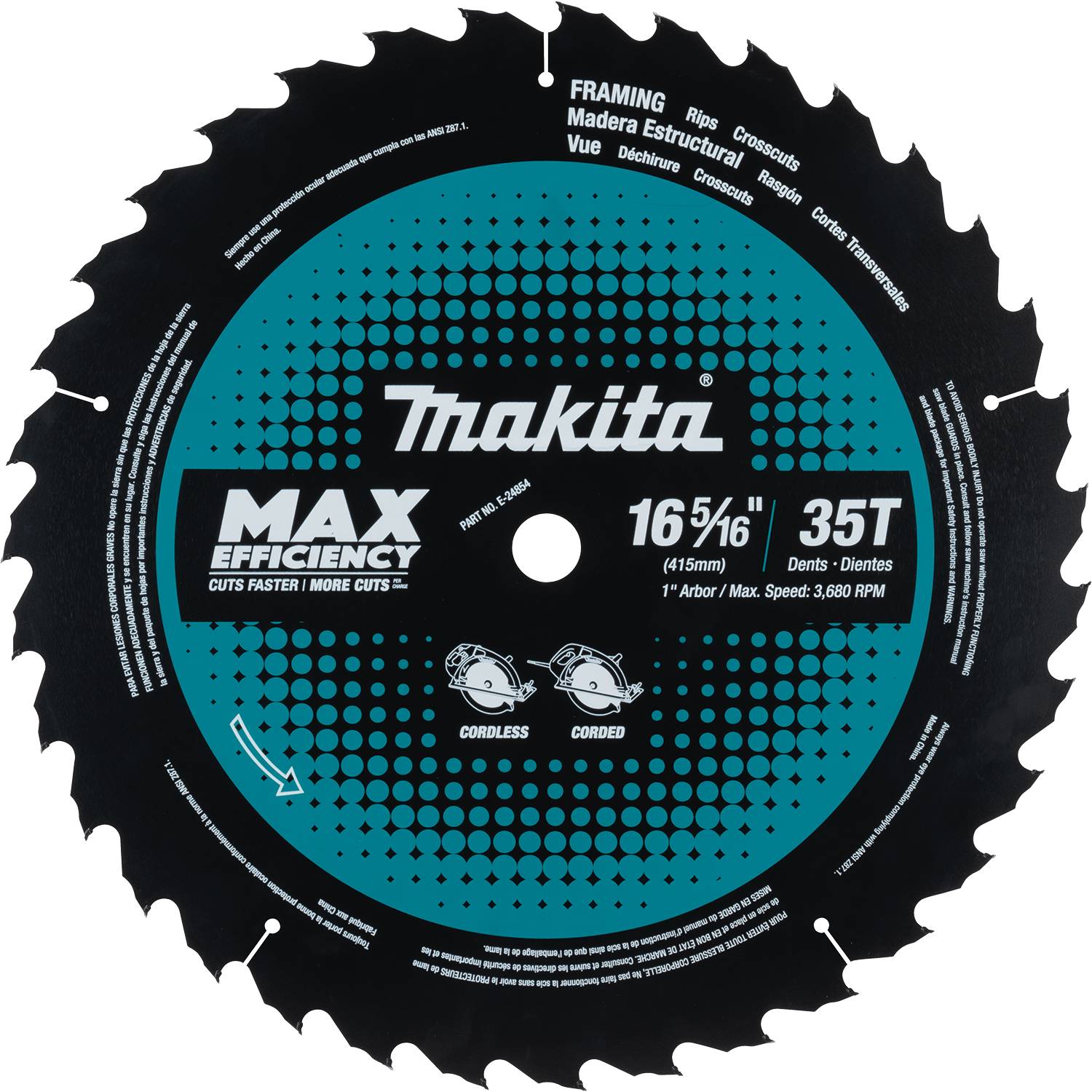 Makita  E-24854 16?5/16" 35T Carbide?Tipped Max Efficiency Circular Saw Blade - Ace Tool Group - Makita