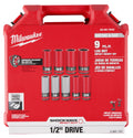 Milwaukee 49-66-7832 SHOCKWAVE Impact Duty 1/2 Drive SAE & Metric 9PC Lug Nut Wheel Socket Set - Ace Tool Group - Milwaukee