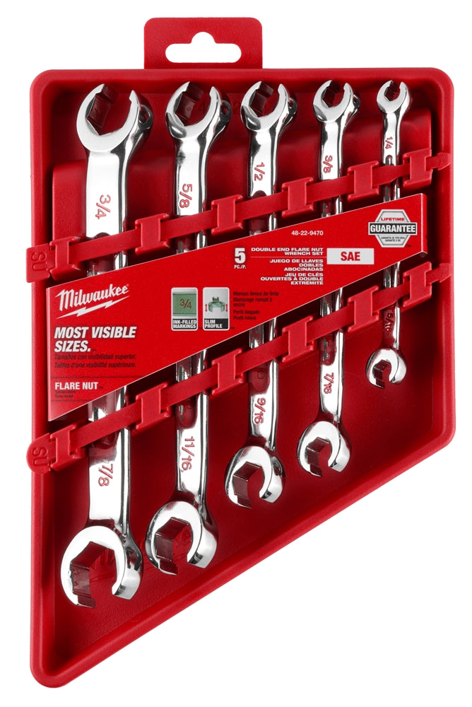 Milwaukee 48-22-9470 5pc Double End Flare Nut Wrench Set - SAE - Ace Tool Group - Milwaukee