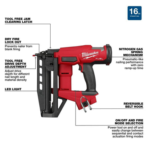 Milwaukee 3020-20 M18 FUEL Straight Finish Nailer - Ace Tool Group - Milwaukee