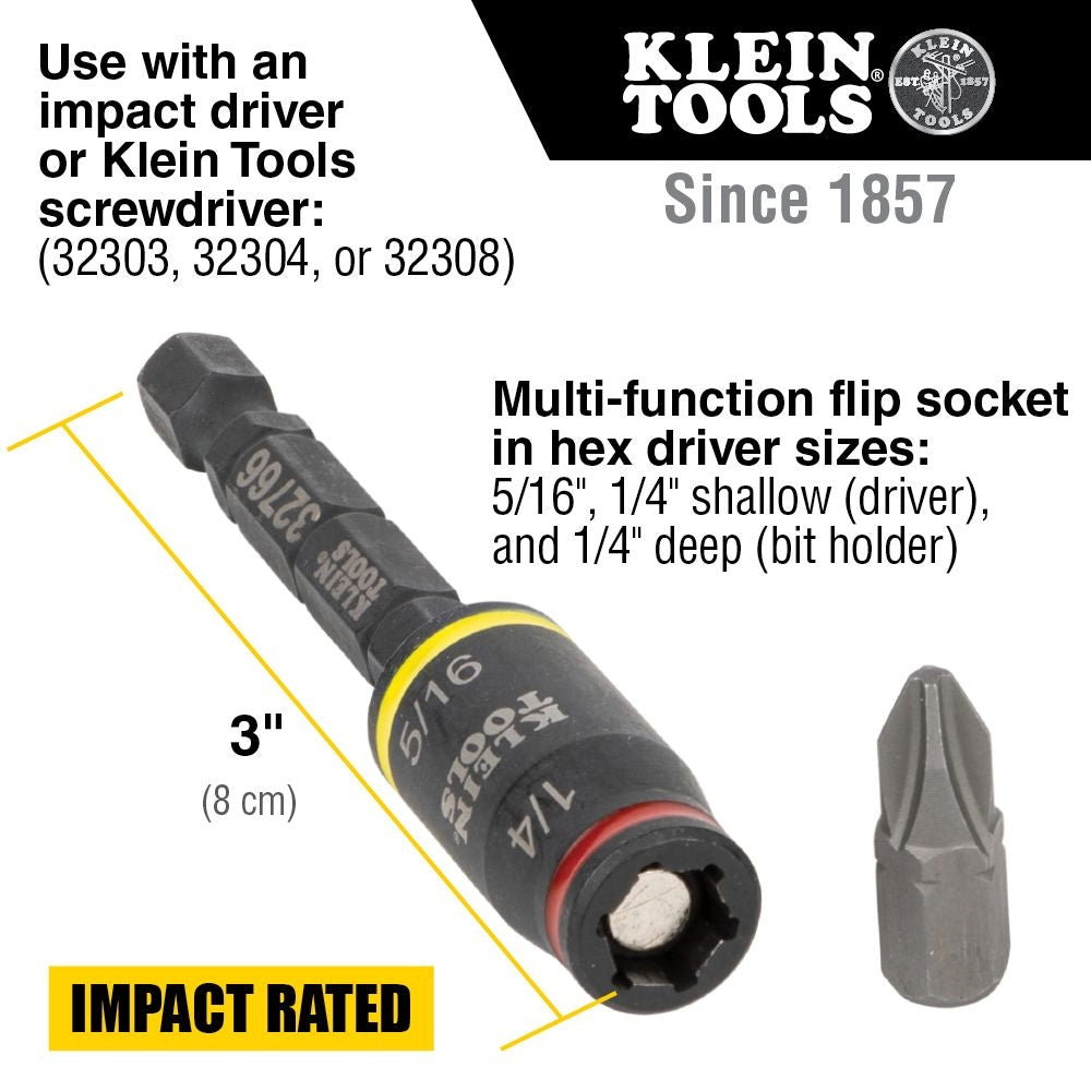Klein 32766 3-in-1 Impact Flip Socket - Ace Tool Group - Klein