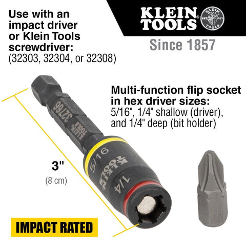 Klein 32766 3-in-1 Impact Flip Socket - Ace Tool Group - Klein