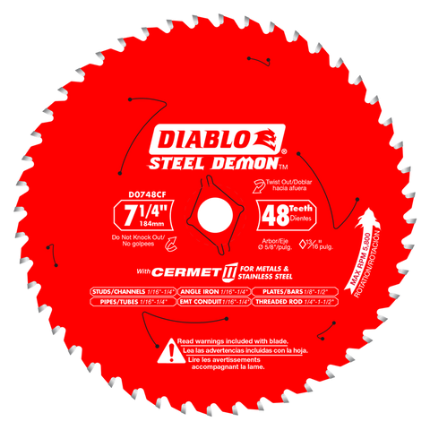 Diablo Tools 7-1/4 In. X 48 Tooth Steel Demon Cermet Ii Saw Blade For Metals And Stainless Steel - Ace Tool Group - Diablo