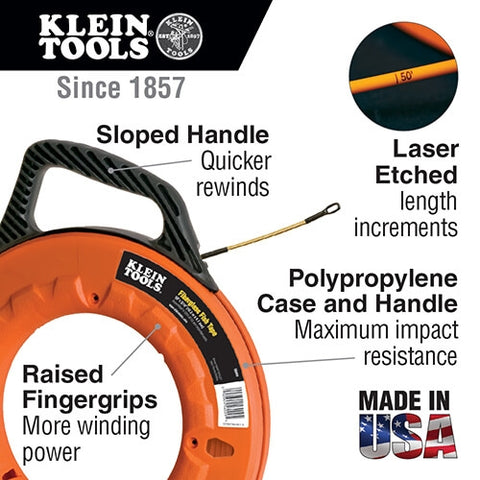Klein 56014 Fiberglass Fish Tape Spiral Leader 200 ft. - Ace Tool Group - Klein