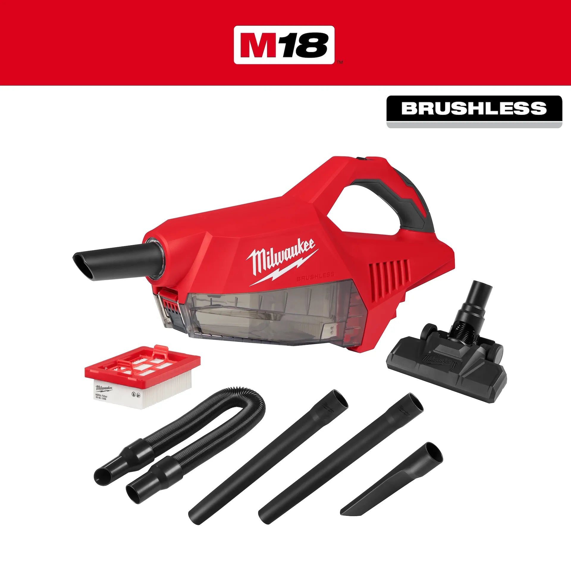 Milwaukee 0892-20 M18 18-Volt Lithium-Ion Brushless Bagless Cordless HEPA Handheld Vacuum