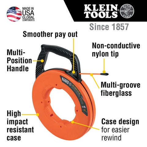 Klein 56382 50 ft. Multi-Groove Fiberglass Fish Tape - Ace Tool Group - Klein