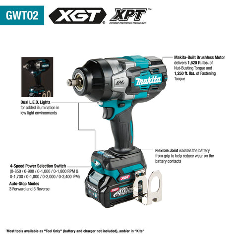 Makita GWT02D 40V max XGT High-Torque 1/2" Sq. Drive Impact Wrench Kit - Ace Tool Group - Makita
