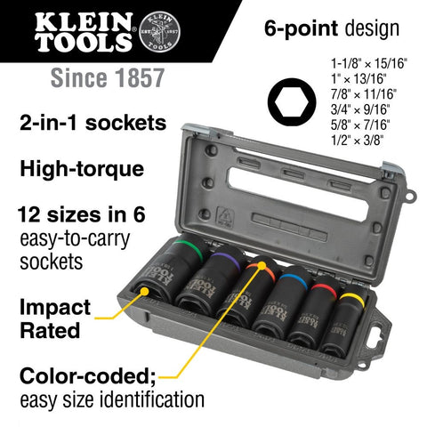 Klein 66060 2-in-1 Impact Socket Set 6-Point 6-Piece - Ace Tool Group - Klein
