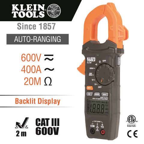 Klein CL120 Digital Clamp Meter, AC Auto-Range 400A - Ace Tool Group - Klein