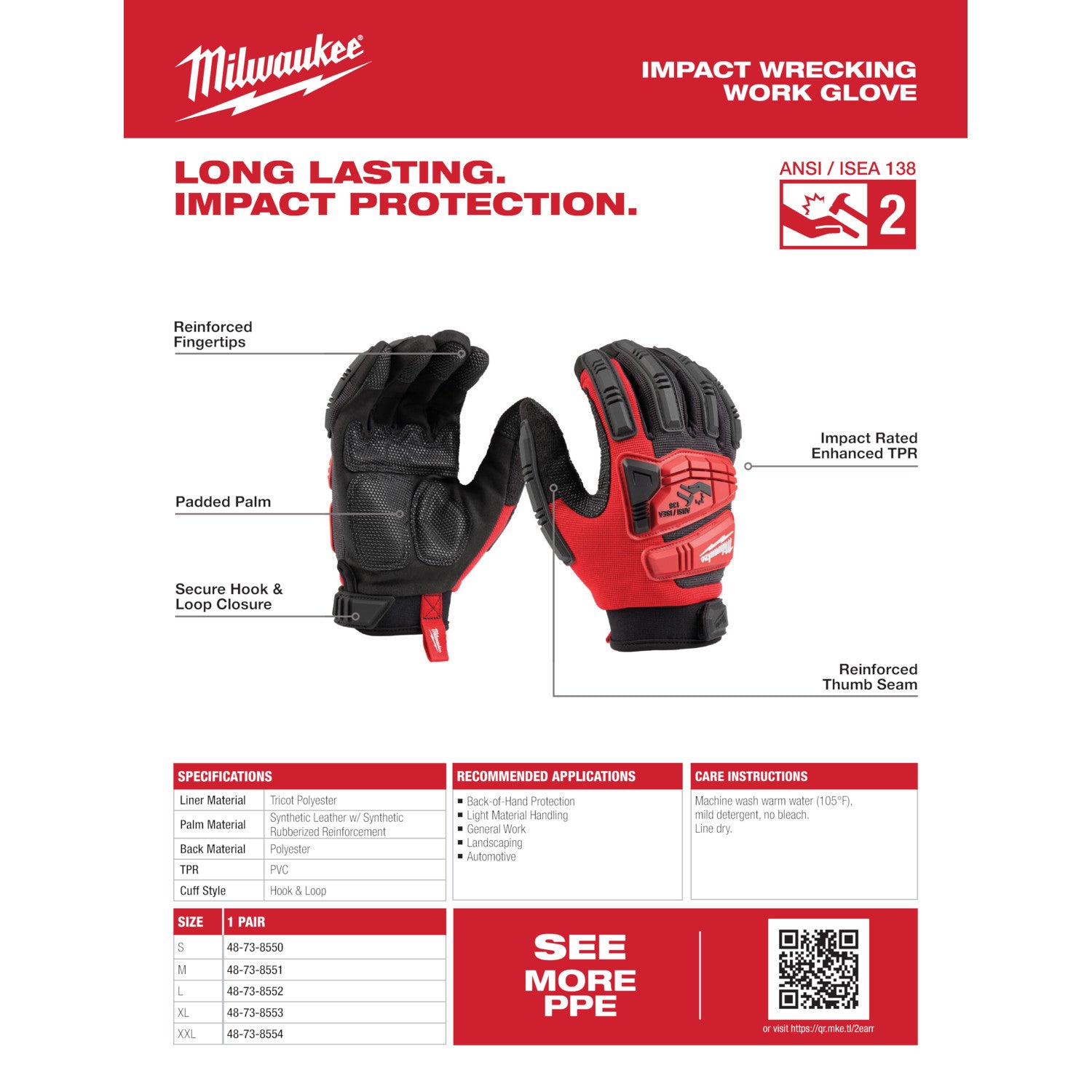 Milwaukee 48-73-8550 Impact  Wrecking Work Gloves - Ace Tool Group - Milwaukee
