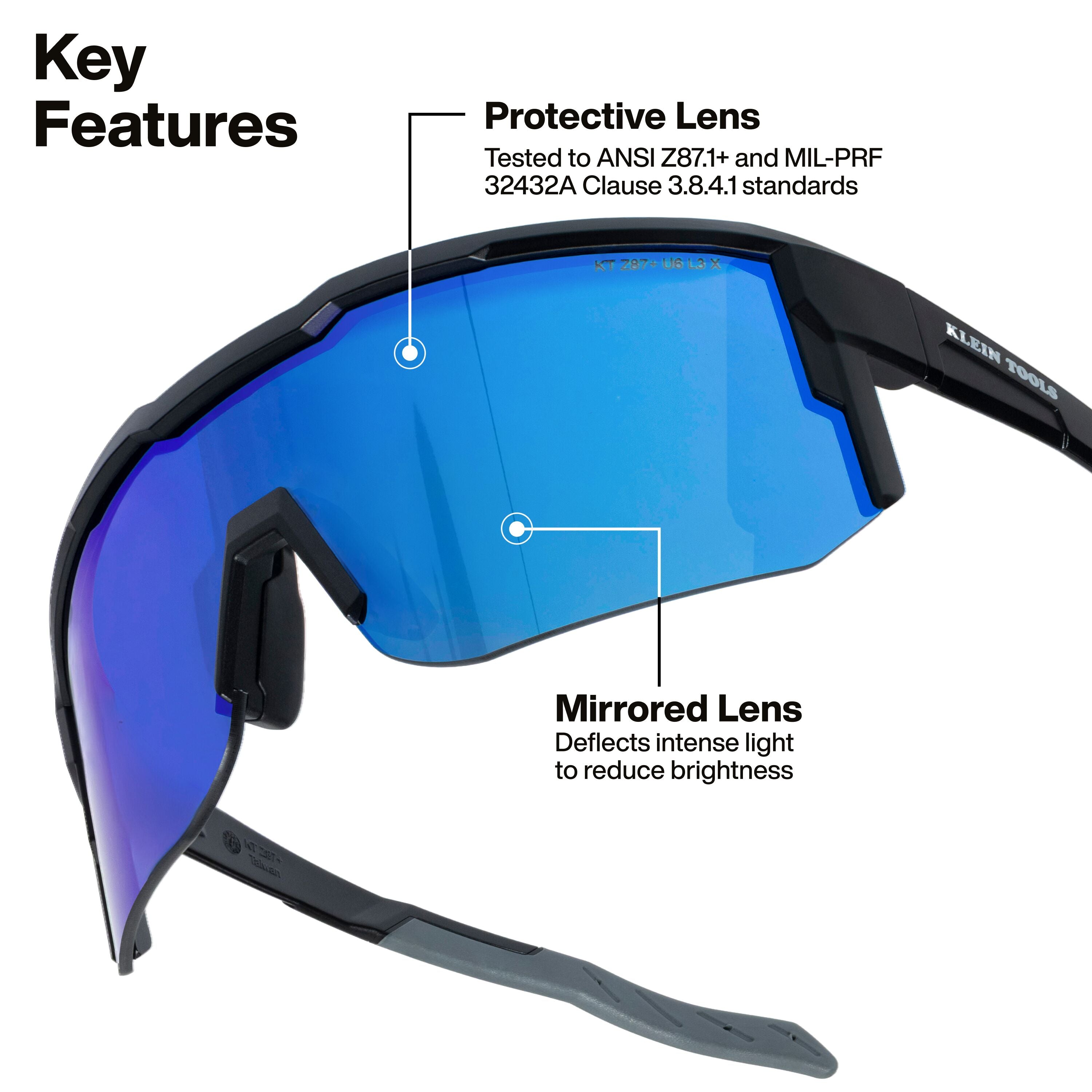 Klein 22102 Mirrored Blade Safety Glasses, Blue Lens