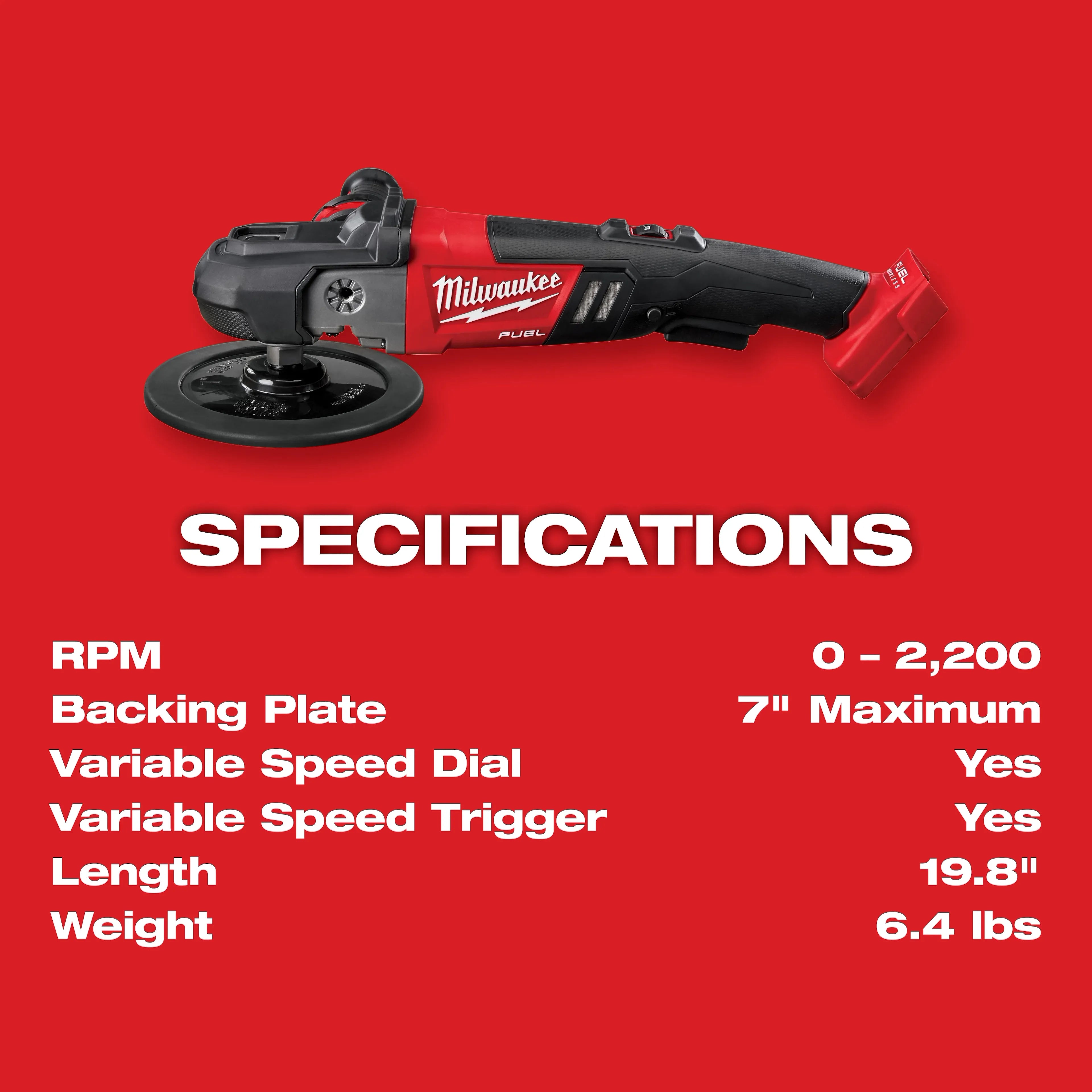 Milwaukee 2738-20 M18 FUEL 7" VARIABLE SPEED POLISHER - BARE TOOL - Ace Tool Group - Milwaukee
