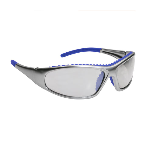 PIP 250-60-0620 Flashfire Eyewear, Clear Polycarbonate Lens, Anti-Scratch And Anti-Fog, Silver Nylon Frame, Blue Rubber Temple Tips And Ribbed -12 Pack - Ace Tool Group - Protective Industrial Products