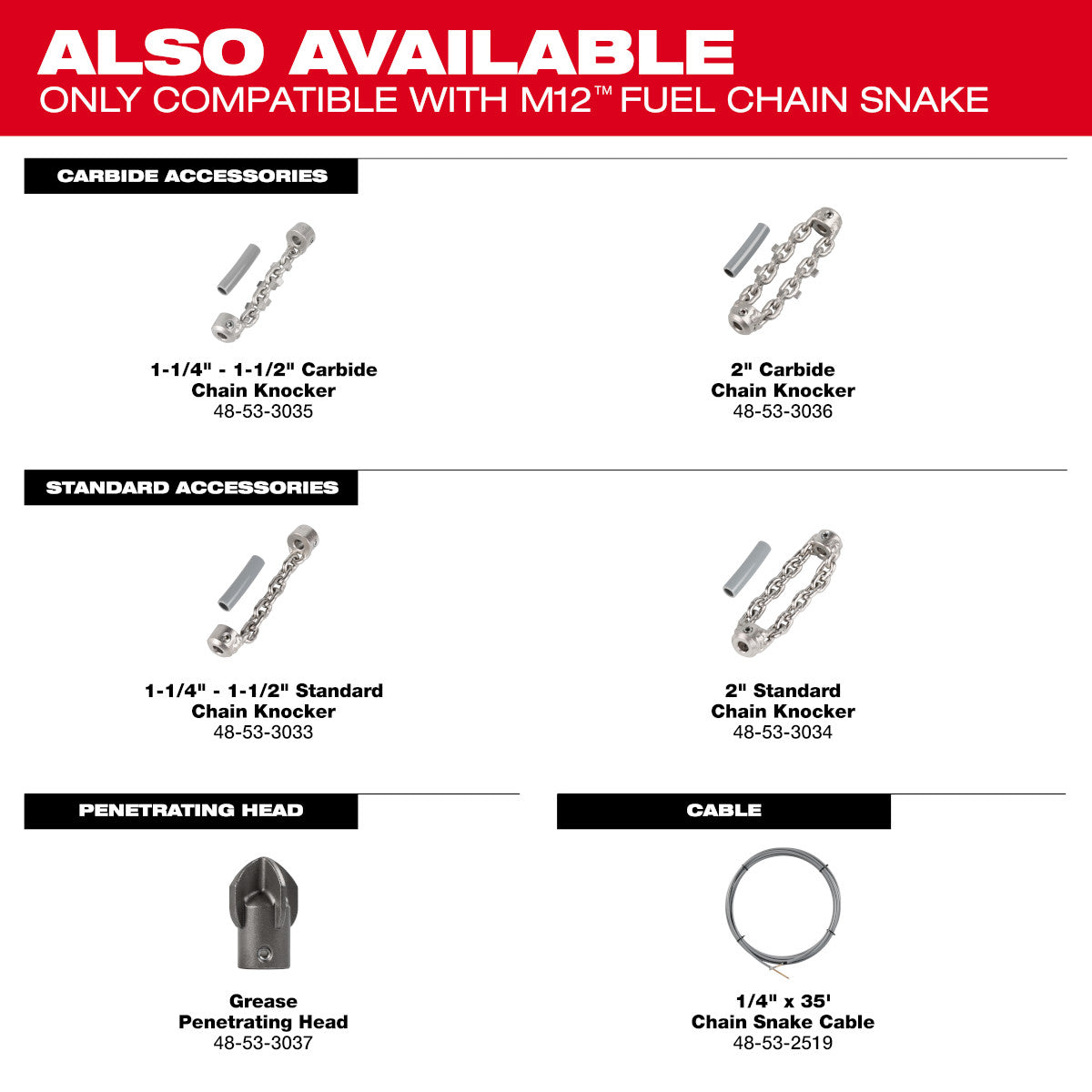 M12 FUEL High Speed Chain Snake for 1-1/4-2 Pipes - Ace Tool Group - Milwaukee