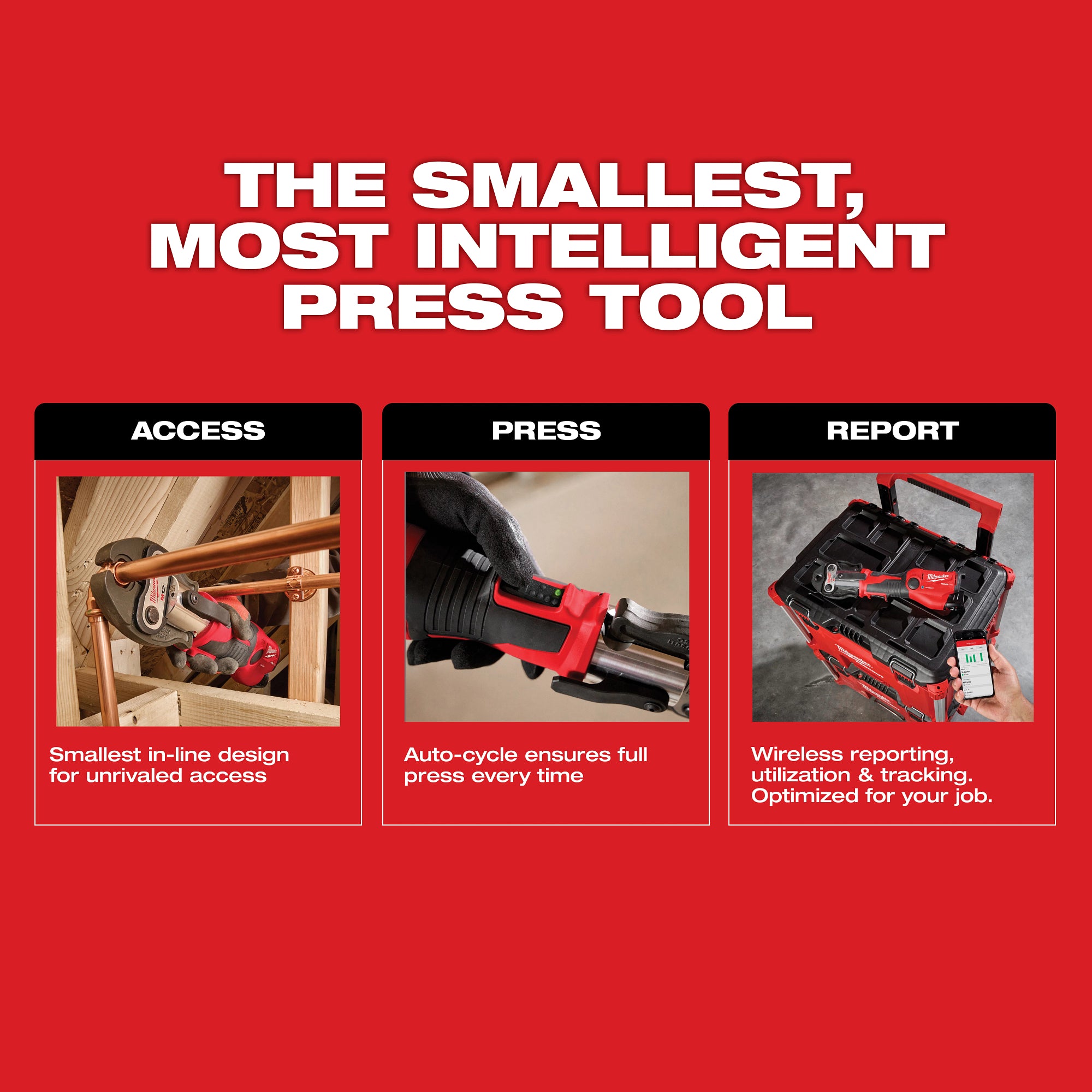 Milwaukee 2573-22M M12™ FORCE LOGIC™ Press Tool Kit w/ ONE KEY™ with 3/8", 3/4", & 7/8" Streamline® ACR Press Jaws