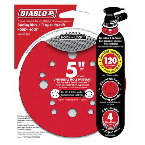 Diablo Tools 5" 120-Grit Hook & Lock Ros Sanding Discs (4-Pack) - Ace Tool Group - Diablo