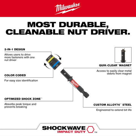 Milwaukee SHOCKWAVE Impact Duty5/16 and 3/8 x 2-1/2 QUIK-CLEAR2-in-1 Magnetic Nut Driver - Ace Tool Group - Milwaukee