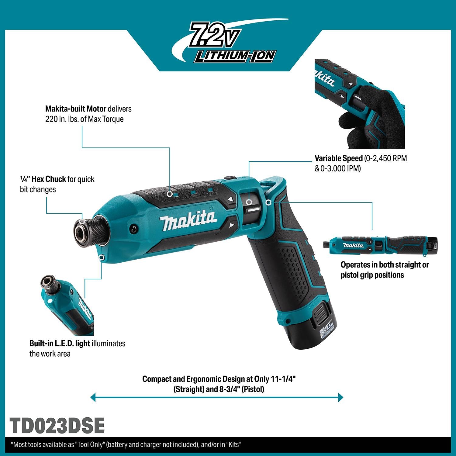Makita TD023DSE 7.2V Lithium-Ion Cordless Impact Driver Kit