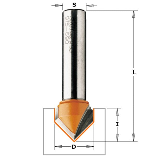 CMT 815.880.11 V-Grooving Bit, 90¼ Cutting Angle, 1/2-Inch Shank - Ace Tool Group - CMT