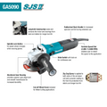 Makita 5" SJSÃ¢â€žÂ¢II Angle Grinder, 15 AMP, 2,800-11,500 RPM, var. spd., 5/8"-11, no lock-off, lock-on - Ace Tool Group - Makita