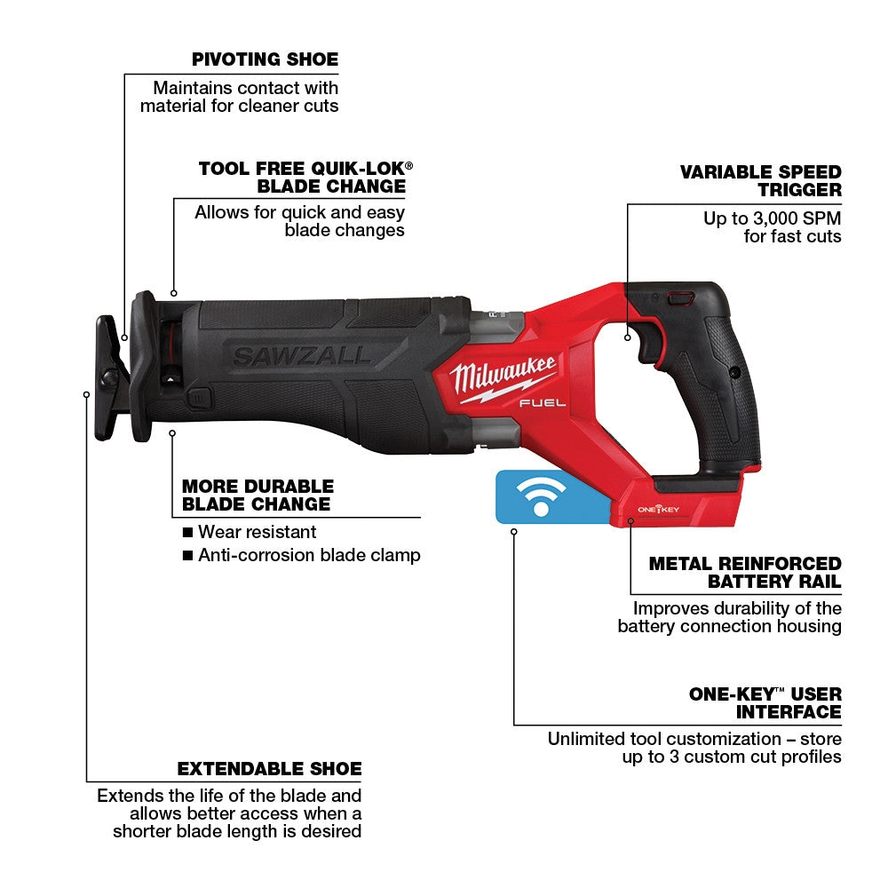 Milwaukee 2822-20 M18 SAWZALL Recip Saw, One-Key - Ace Tool Group - Milwaukee