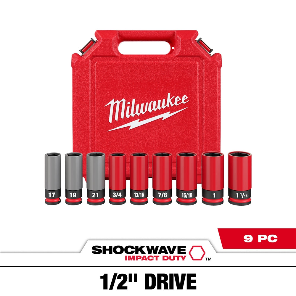 Milwaukee 49-66-7832 SHOCKWAVE Impact Duty 1/2 Drive SAE & Metric 9PC Lug Nut Wheel Socket Set - Ace Tool Group - Milwaukee