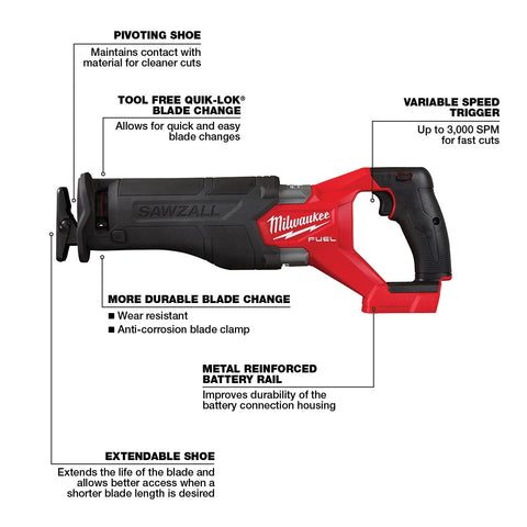 Milwaukee 2821-20 M18 FUEL SAWZALL Recip Saw - Ace Tool Group - Milwaukee